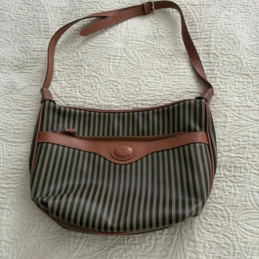 Allen Edward Black/Khaki Striped Purse